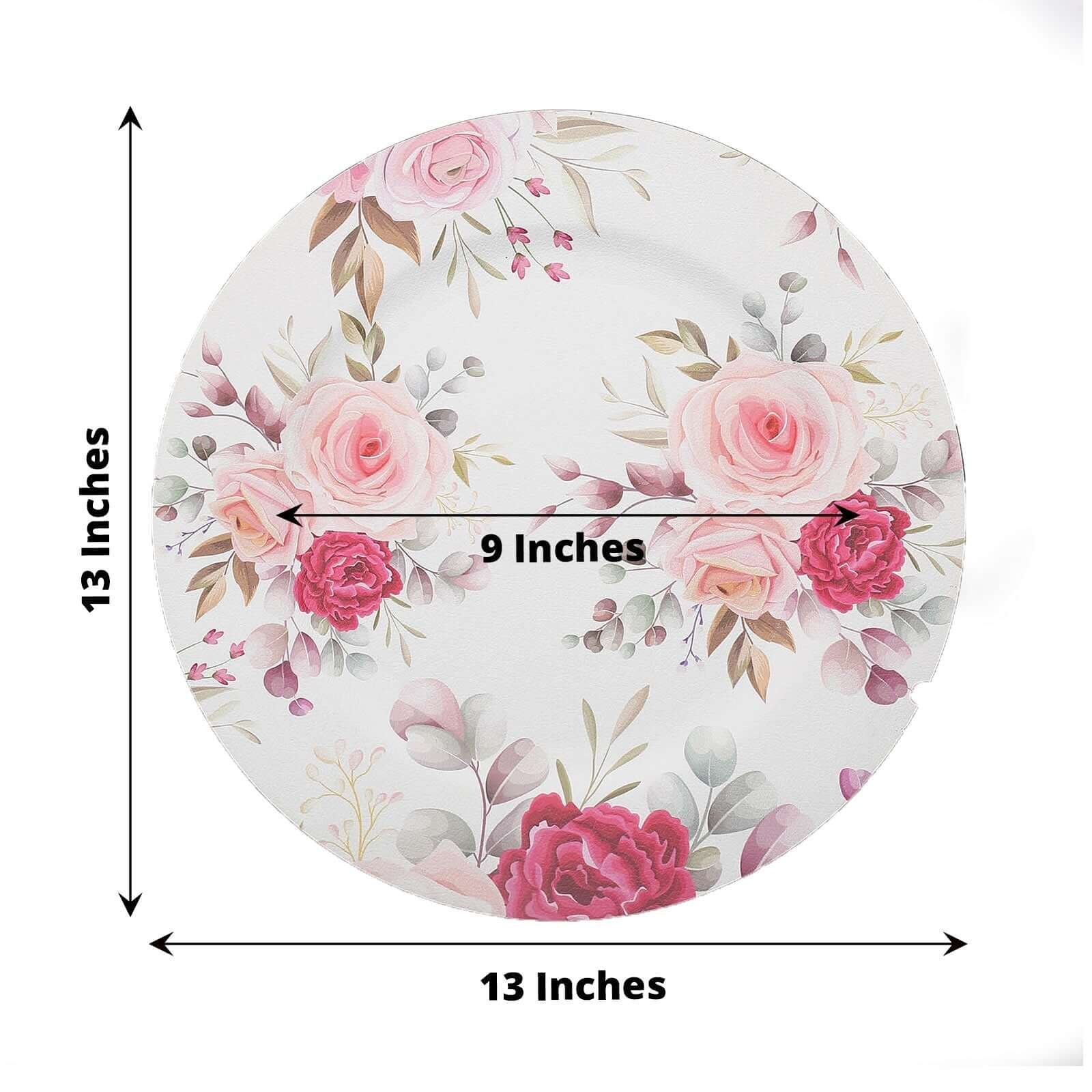 6-Pack Plastic Charger Plates 13" Round White with Assorted Rose Floral Print - Decorative Dinner Party Charger Tableware - Image 3