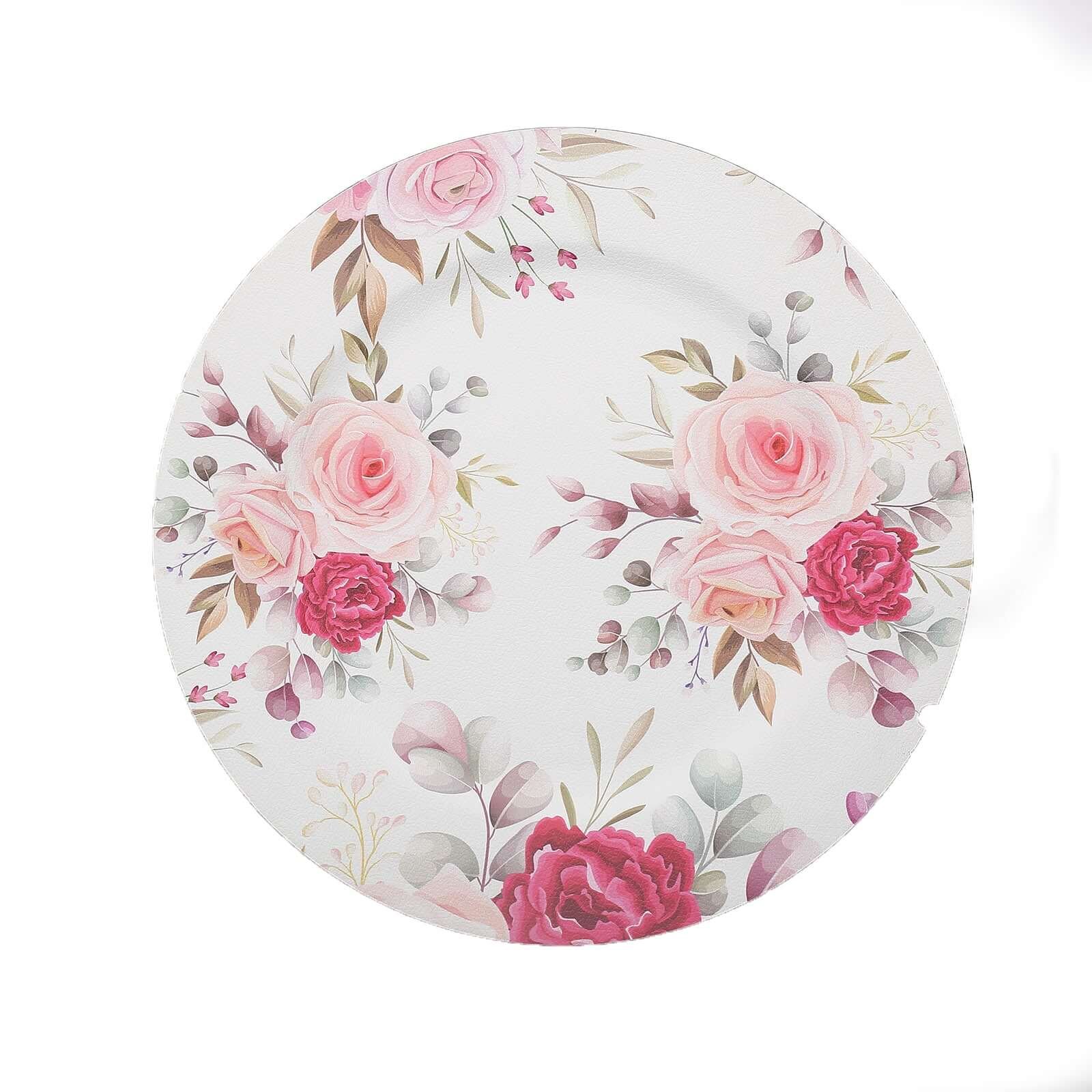 6-Pack Plastic Charger Plates 13" Round White with Assorted Rose Floral Print - Decorative Dinner Party Charger Tableware - Image 6