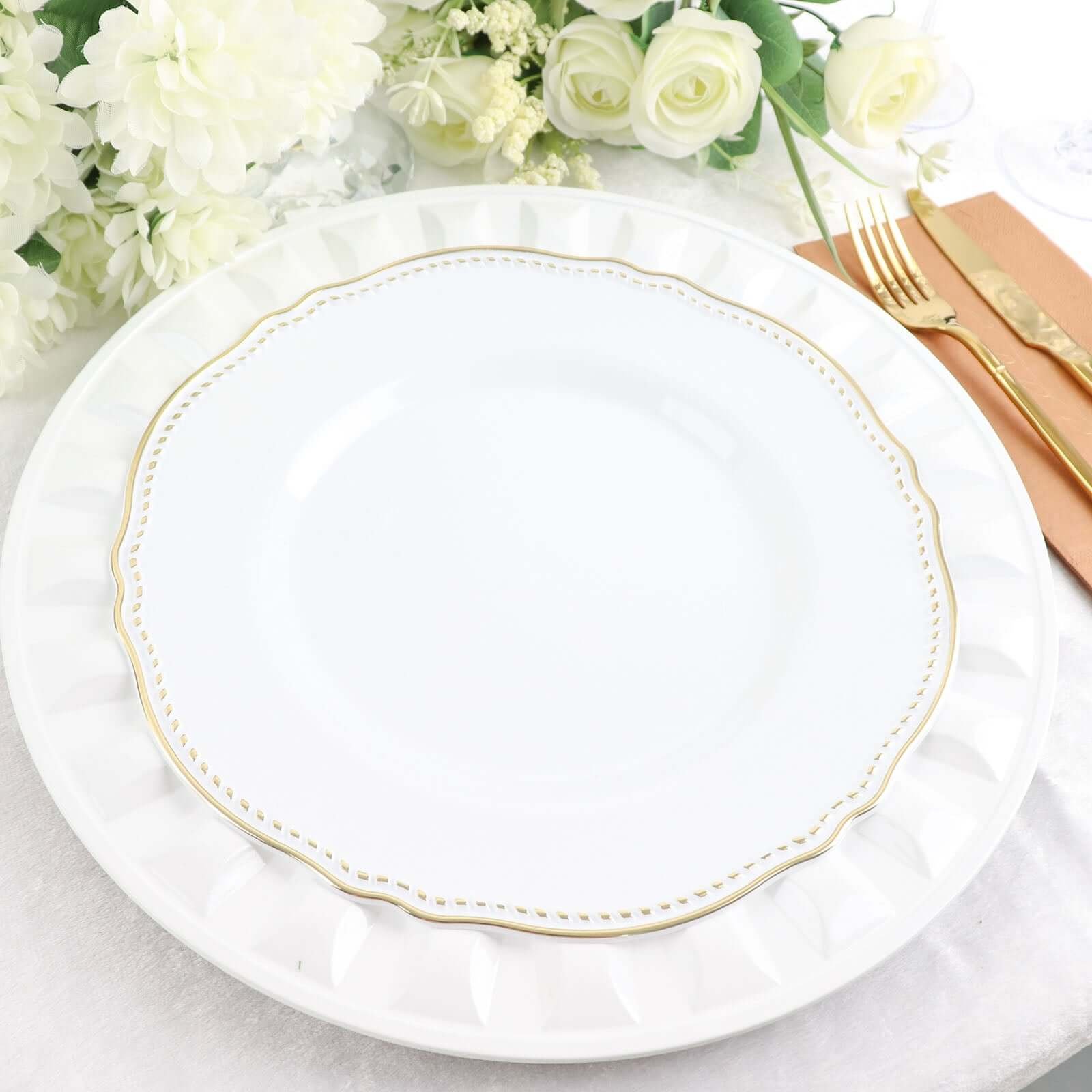6-Pack Plastic Charger Plates 13" Round White Bejeweled Rim - Luxe Decorative Dinner Party Charger Tableware - Image 7