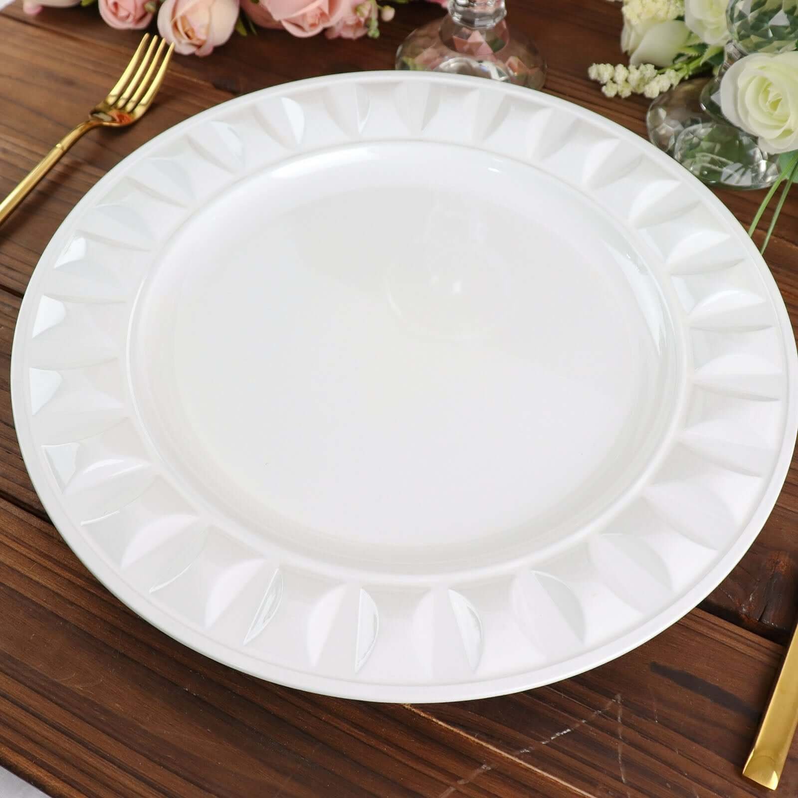 6-Pack Plastic Charger Plates 13" Round White Bejeweled Rim - Luxe Decorative Dinner Party Charger Tableware - Image 9