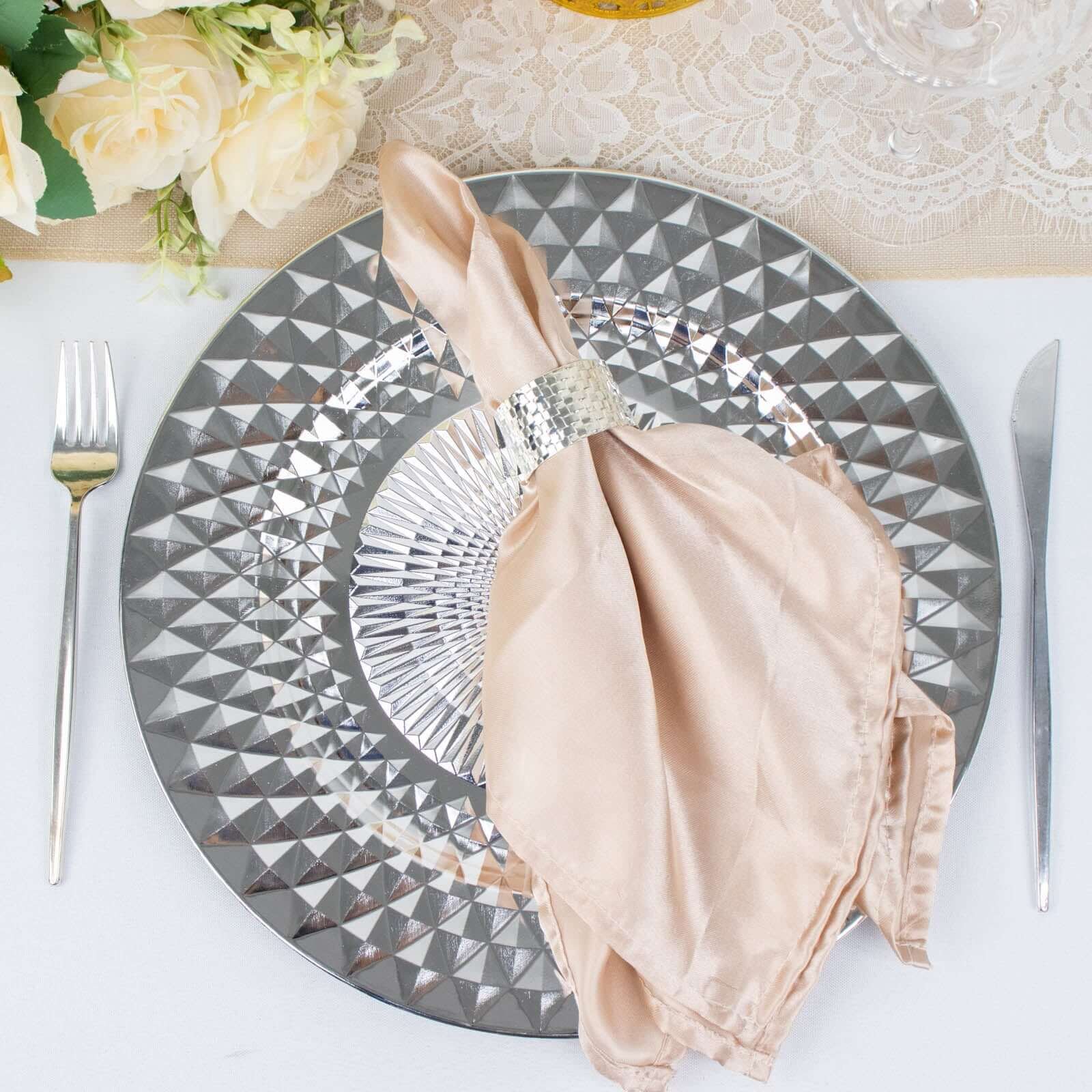 6-Pack Plastic Charger Plates 13" Round Silver Diamond Pattern - Sparkling Disposable Dinner Charger Tableware - Image 8