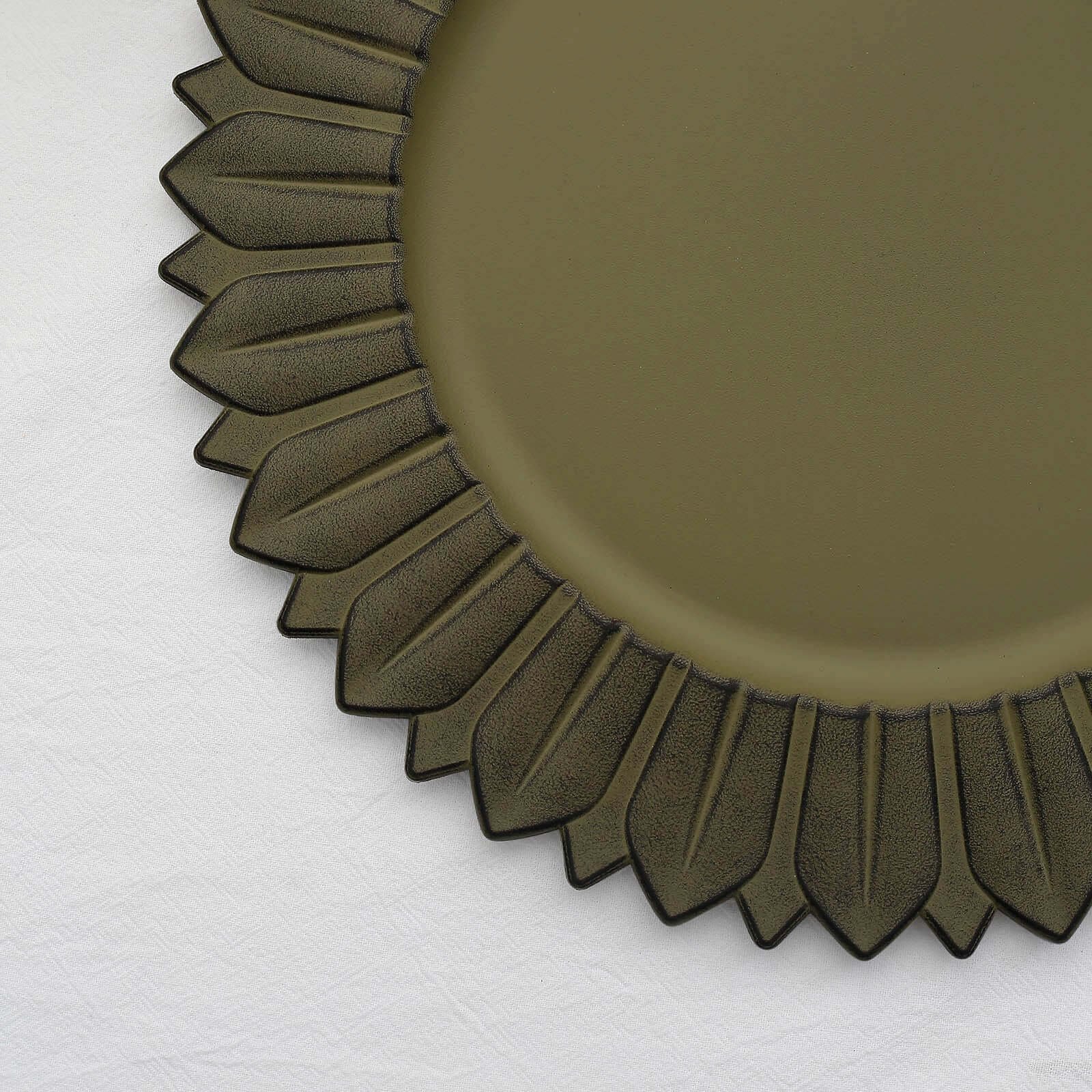 6-Pack Plastic Charger Plates 13" Round Olive Green with Sunflower Rim - Matte Finish Disposable Dinner Charger Tableware - Image 6